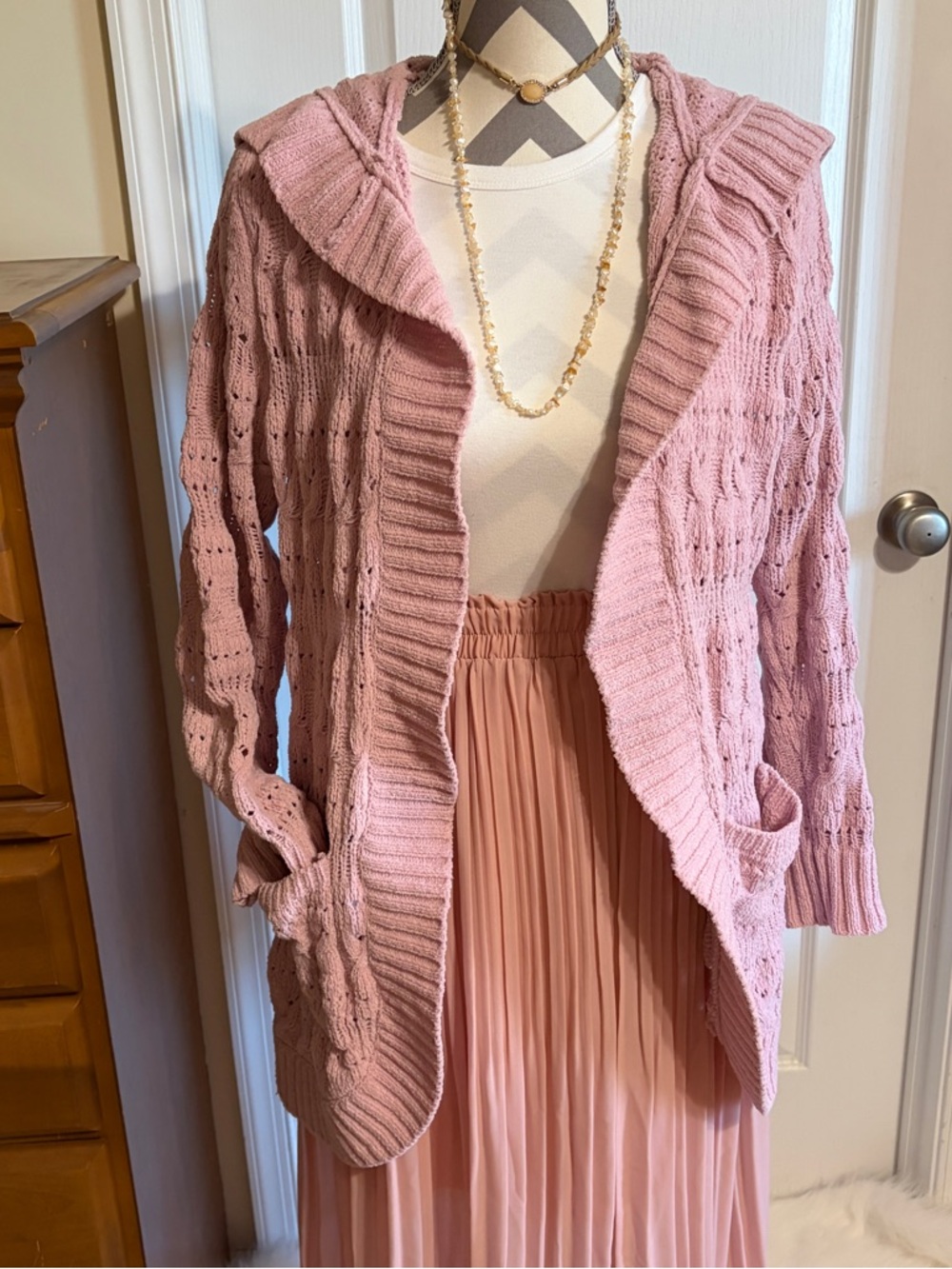 No Boundaries Chenille Cardigan Pink Size Large